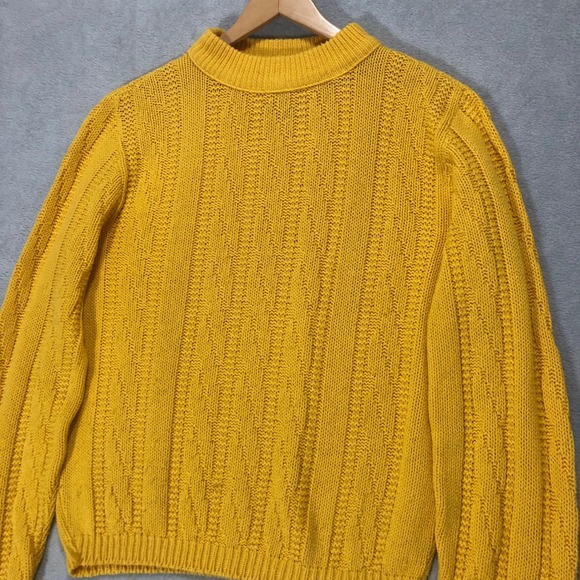 University‎ Square Knit Sweater Mock Neck Long Sleeve Acrylic Yellow Vintage - Picture 1 of 8
